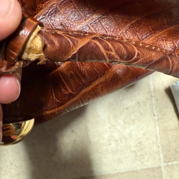 Vintage Y2K Furla Brown Croc-Embossed Genuine Leather Tote Bag - Picture 13 of 14